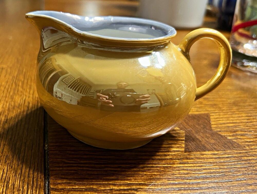 Antique 1920s German Bavaria Porcelain Creamer Yellow Lavender Iridescent LDB Co